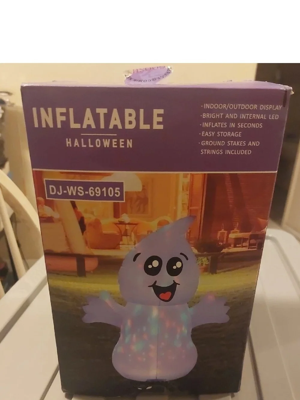 White LED Light-Up Inflatable Ghost Decoration - Home Party Supplies